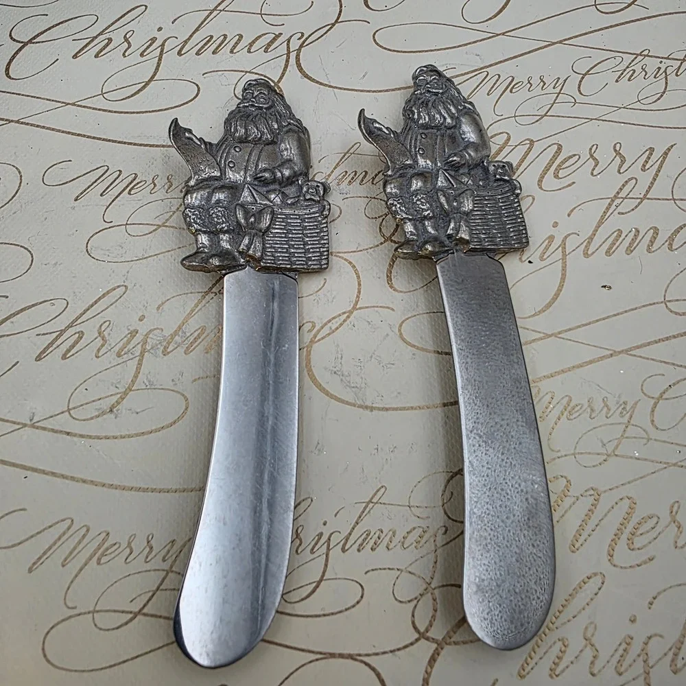 Santa Sheffield England Cheese Butter Appetizer Spreader Knife‎ Set Christmas 5